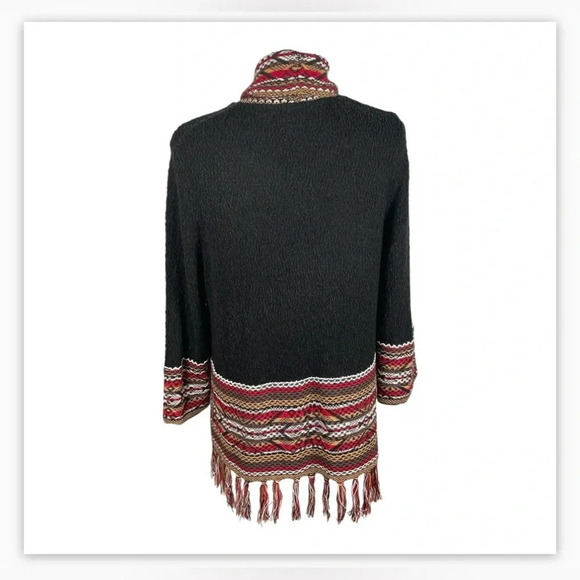 Ruby Rd. black southwest print 3/4 sleeve fringed open cardigan Size Large - Picture 4 of 9